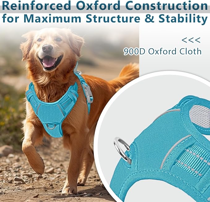 BARKBAY Dog Harness No Pull Oxford with ID Tag Pocket - Heavy Duty, Reflective, Easy Control for Large Dogs(Aqua Oxford,XL)