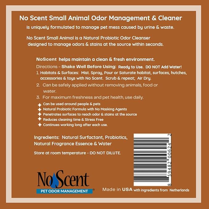 No Scent Small Animal Guinea Pig Cage Cleaner | Hamster & Rabbit Habitat Pet Odor Spray (32 Fl Oz / 946 mL)