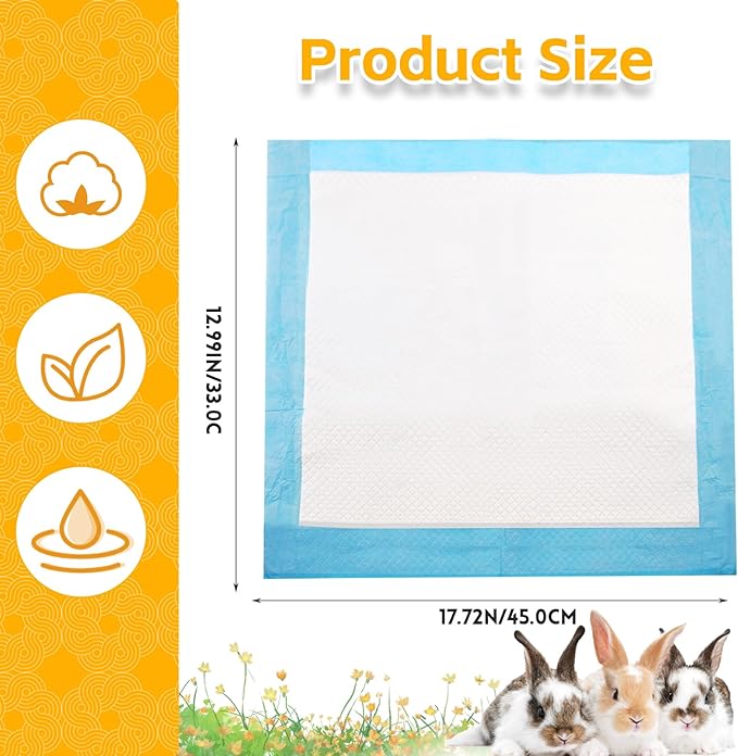 PINVNBY 100 Pieces Disposable Pee Pads for Rabbit,17.72"x12.99" Rabbits Toilet/Potty Training Pads Super Absorbent Puppy Cage Liners for Chinchillas Guinea Pigs Hamsters Cats Small Animals