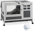 Rabbit Hutch Indoor with Chew-Proof Ramp & Leak-Proof Trays Urine Guards/Netting Floor,Doors.37 Wooden Rabbit Cage with Wheels for Rabbits, Guinea Pigs Small Animal