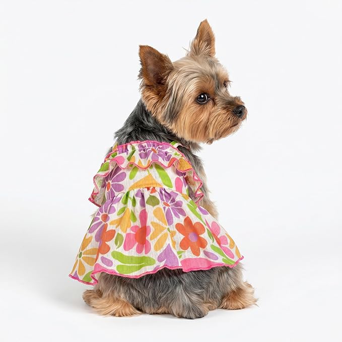 Fitwarm Hawaiian Floral Dog Dress, Tropical Summer Clothes for Small Dogs Girl, Pet Luau Outfit, White, Purple, Green, Red, Yellow, XS
