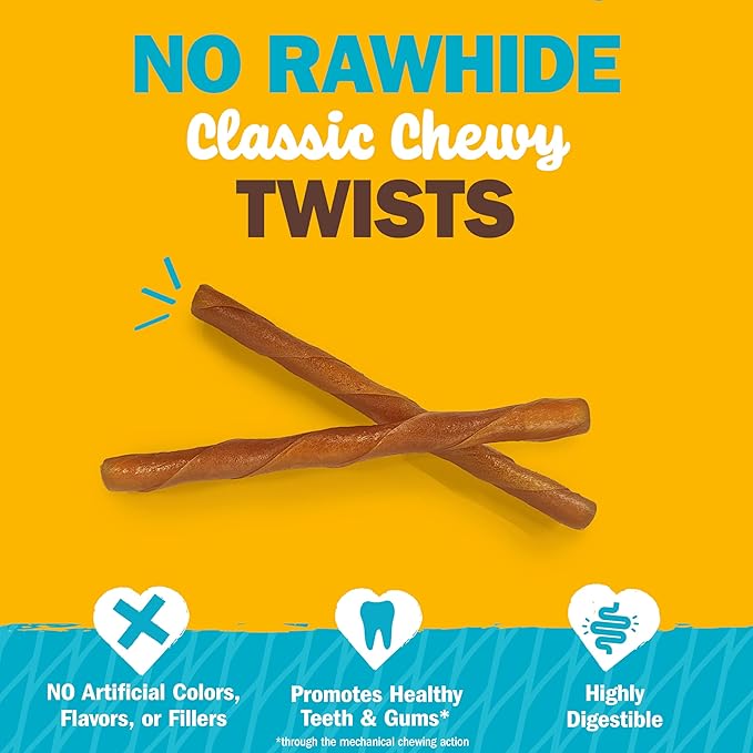 Cadet Chewalicious Classic Chewy Twists with Real Peanut Butter, Rawhide-Free Healthy Dog Chews, Limited-Ingredient & Long-Lasting Chew Treats for Dogs, Peanut Butter Flavor, 15 Count
