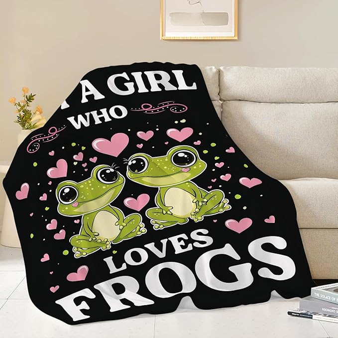 Frog Blanket Just A Girl Who Loves Frogs Cute Cartoon Frog Throw Blanket Gifts for Girls Boys Kids Women Men Adults Super Soft Cozy Plush Fluffy Fuzzy Fleece Blanket Home Decor 50''X60''