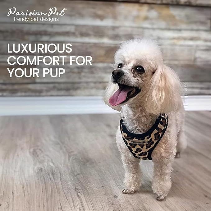 Parisian Pet Leopard Dog Harness - Breathable Mesh No Pull Puppy Harness with Leash Ring - Adjustable Harnesses for Dogs - Soft Padded Step-in Pet Vest - Lightweight Dog Vests for Large Sized Dogs