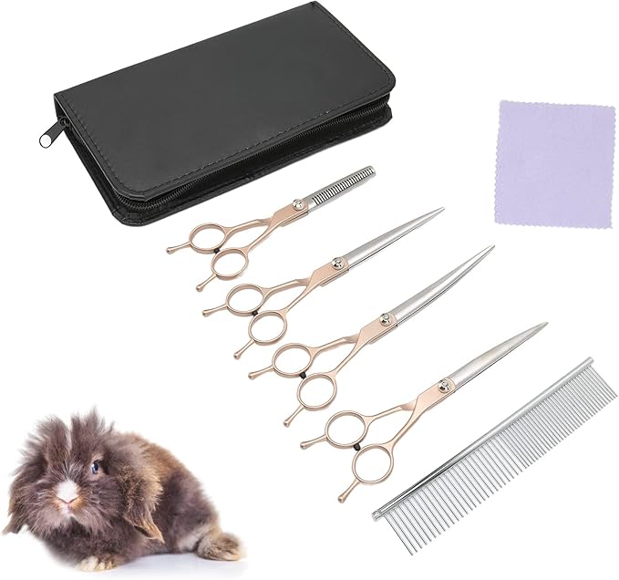Grooming Kit with 7 Inch Double Tail Trimming Scissors and Comb Set for Dogs Cats Rabbits Hamsters Includes Storage and Multiple Scissors for Professional Grooming
