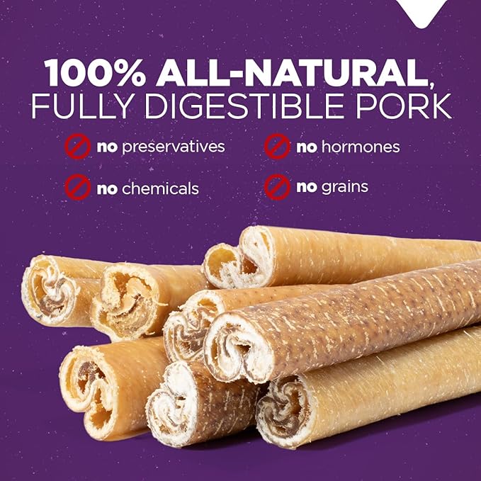 Natural Farm Pork Collagen Sticks Dog Chews, 6-Inch (5 Pack), Odor-Free Long-Lasting Chews, 100% Natural Pork Bacon Skin, Great Alternative for Bully Stick & Rawhide, Great for All Dogs