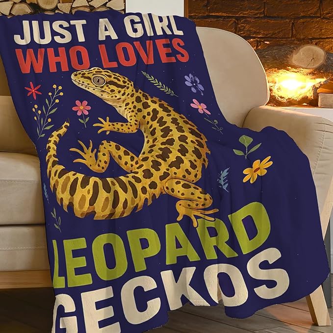 SweetFox Just A Girl Who Loves Geckos Blanket, Gecko Decor Throw Blanket Gifts for Girls Boys Lovers Super Warm Soft Plush Fleece Flannel Winter Bedding Blankets for Kids Adults Men Women 50"X40"