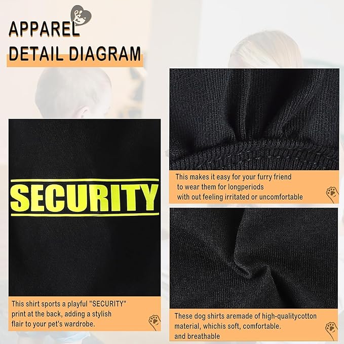Discover Cozy Cotton Canine Wear: Soft, Lightweight, and Breathable Dog Shirt Vest with Eye-Catching Graphics(Security), Keeping Your Furry Friend Warm and Comfy! Grey L