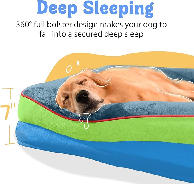 Chez Paw Orthopedic Extra Large Dog Bed - XXL Washable Giant Pet Couch Sofa with Removable Cover Waterproof Bolster for Large Size Dogs, 45x35