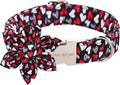 Unique style paws Valentine's Day Dog Collar with Flower Tie Black & Red Heart Puppy Collar Best Gothic Style Gift for Small Medium Large Boys Girls-M