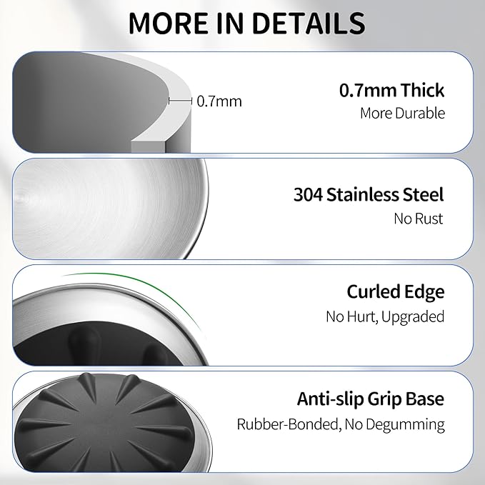 WROSWT 304 Stainless Steel Cat Plates for Wet food, 6.7" Shallow/Wide Whisker Friendly Cats Food Bowls, Non-Slip Silicone Base,Easy to Clean Indoor Cat Feeding Dishes, 2 Pack