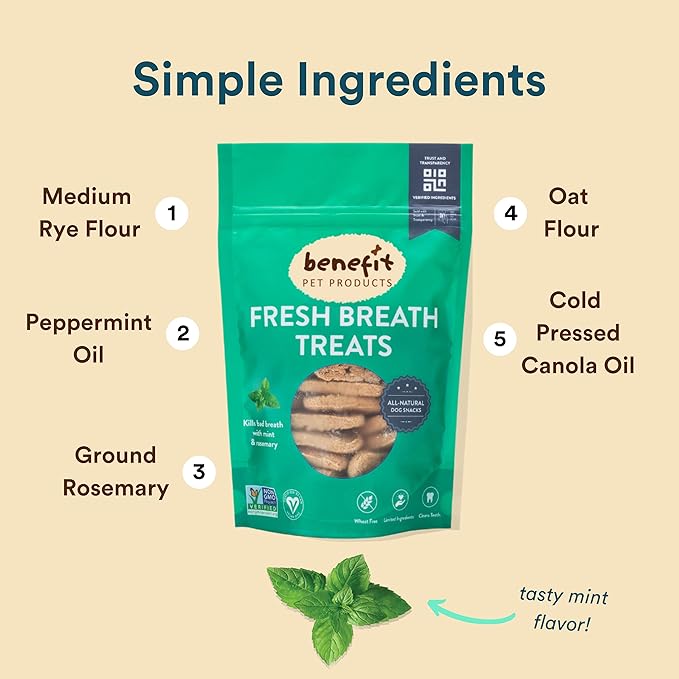 Benefit Biscuits, All Natural Dog Treats, Certified Vegan, Non GMO, Wheat Free, Healthy Dog Biscuits, Made in USA (Mint, 7oz Bag)
