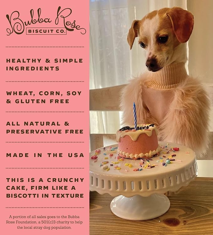 Bubba Rose Biscuit Company: Pink Dog Birthday Baby Cake - Crunchy Biscuit Texture - Natural Gourmet Pet Treat - Dog Cake - 3 inch 1 Count - Made in The USA