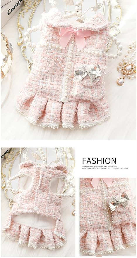 Designer Dog Dress for Small Dogs Puppy Teacup | Cute Stylish Pet Outfit – Luxury Puppy Clothes for French Bulldog, Chihuahua, Dachshund, Maltese, Yorkie, Cats – Fashion Apparel