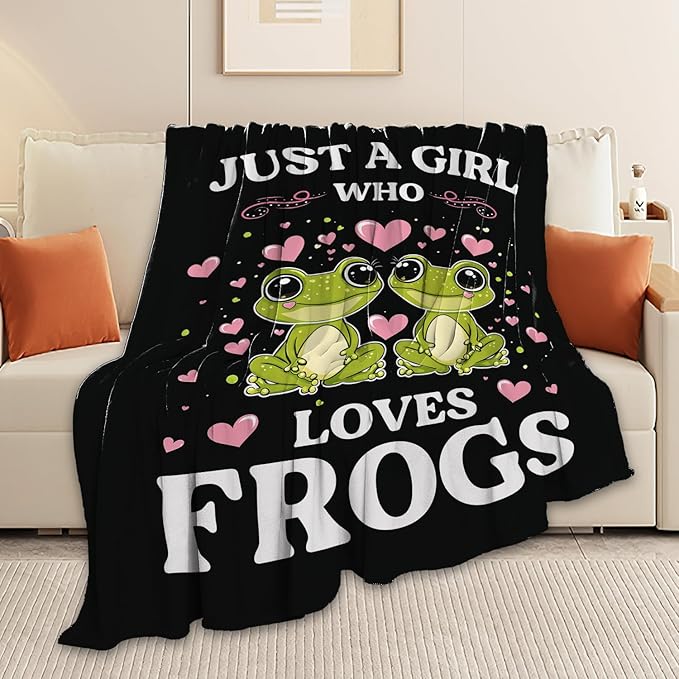 Frog Blanket Just A Girl Who Loves Frogs Cute Cartoon Frog Throw Blanket Gifts for Girls Boys Kids Women Men Adults Super Soft Cozy Plush Fluffy Fuzzy Fleece Blanket Home Decor 40''X50''