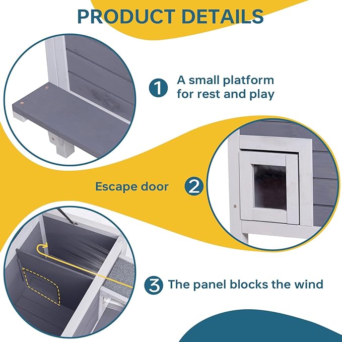 Winter-Proof Insulated Outdoor Cat House – Large Weatherproof Wooden Shelter for Feral & Stray Cats in All Seasons, Heated Cat Enclosure with Removable Roof & Elevated Floor