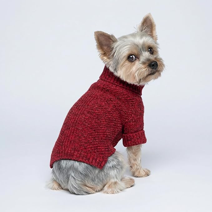 Fitwarm Knitted Turtleneck Dog Sweater, Thermal Dog Winter Clothes for Small Dogs Boy Girl, Holiday Pet Outfit, Heather Dark Red, Small