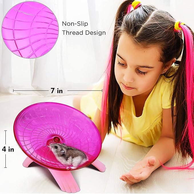 Hamster Wheel Silent Saucer Spinner/Quiet Exercise Flying Runner Dwarf Hamster/Gerbil Rat/Hermit Crab (Pink)
