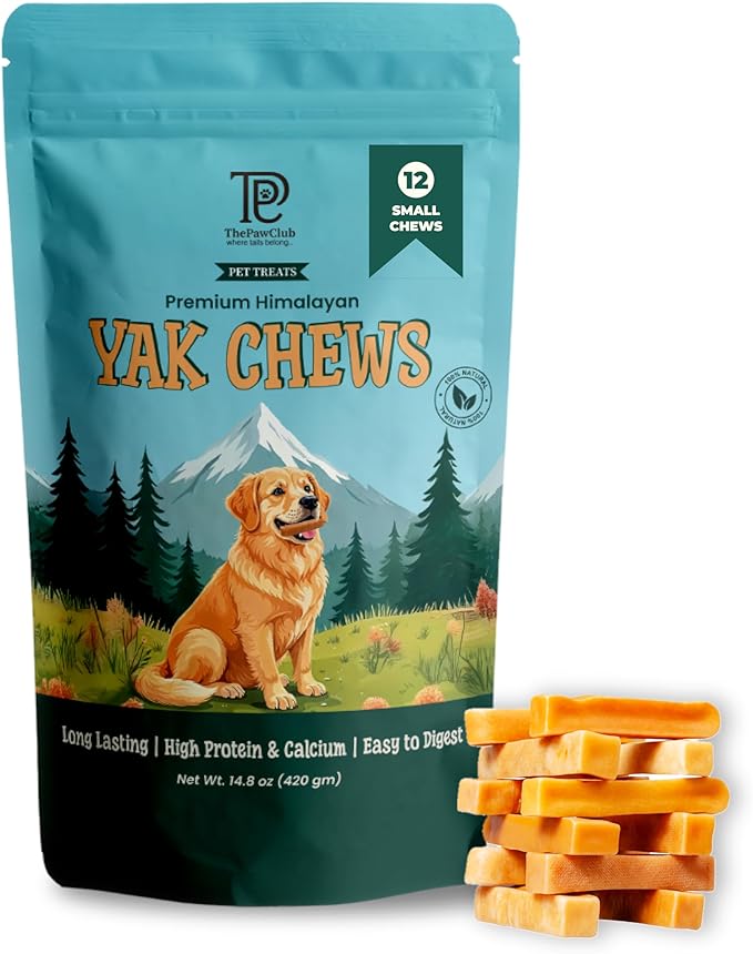 Himalayan Yak Cheese Dog Chews for Small Dogs (15–25 lbs) – Extra Thick & Dense Long-Lasting Hard Chew for Aggressive Chewers – Natural, Protein-Rich & Odor-Free – 12 Small Bars (1.2 oz Each)