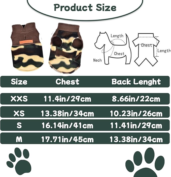 DaFuEn Dog Sweater, Dog Fleece Vest Winter Coat for Boy Girl, Pet Clothes Pullover, Soft Stretchy Puppy Sweater, Yorkie Teacup Chihuahua Jacket (Camouflage, S)