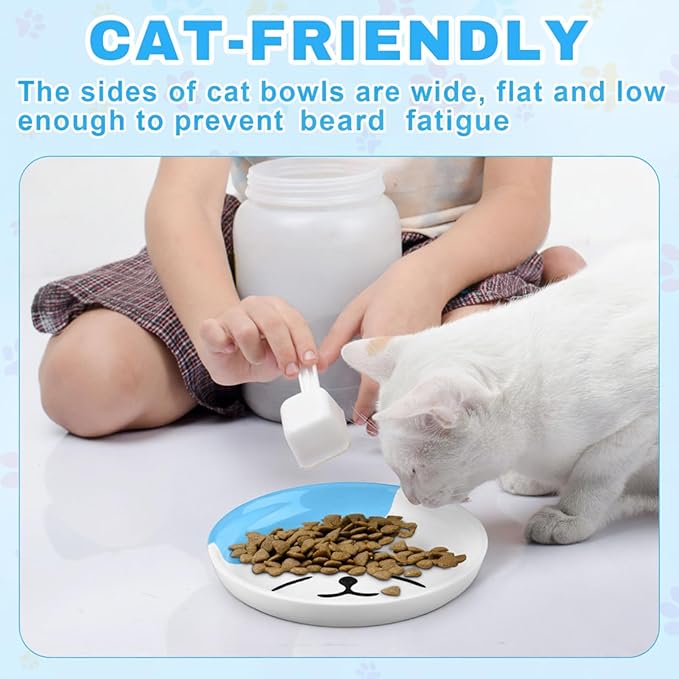 Hillban 5 Pcs Ceramic Cat Food Plate Set, 6'' Shallow Cat Food Dish Cute Nonslip Flat Wide Bowl Colorful Small Feeding Bowls for Indoor Puppy, Dishwasher Safe