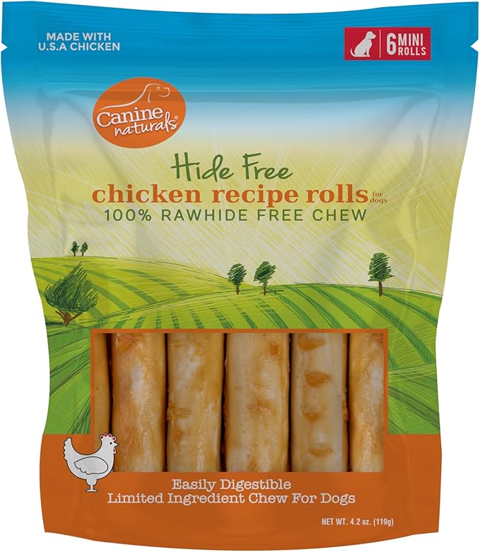 Canine Naturals Chicken Recipe Chew - Rawhide Free Dog Treats - Made from USA Raised Chicken - All-Natural and Easily Digestible - Mini (6 Count) for Dogs Under 20 lb