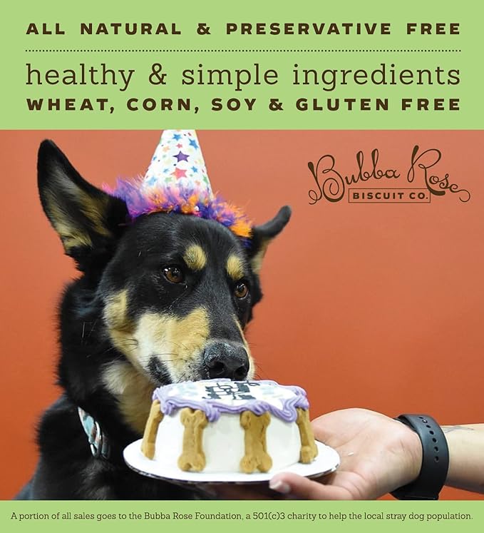 Bubba Rose Biscuit Company: White Birthday Dog Cake - Crunchy Biscuit Texture - Natural Gourmet Treat - Cake - 4.25” 1 Count - Made in The USA