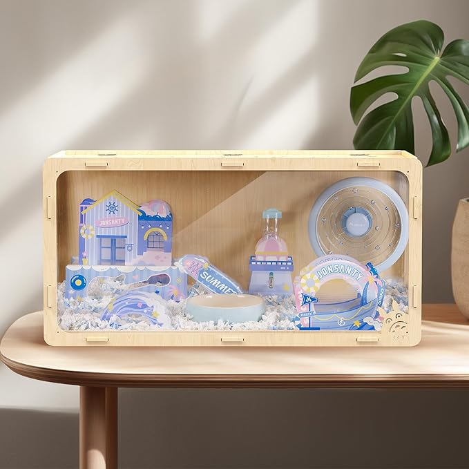 32 inch Wooden Hamster Cage, Large Habitat, Openable Top, Transparent Acrylic for Interior View, Ventilated, Easy to Clean, for Syrian Hamster, Dwarf Hamster, Gerbil, Other Small Pet Animals
