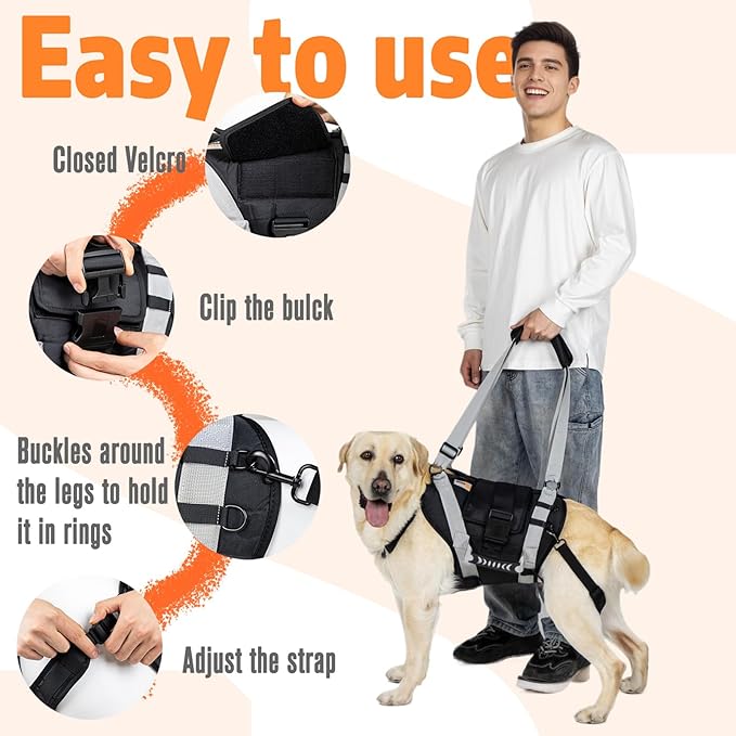 Dog Lift Harness for Large Dogs,Full Body Dog Sling Carrier with Handle,for Up Stair/Back Legs Support/Dogs Joint Injuries/Arthritis (Black, Extra-Large)