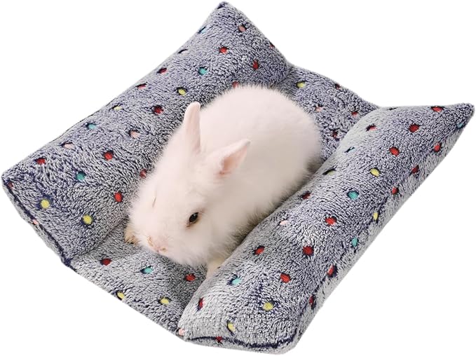 16 x 14 in Bunny Bolster Bed for Rabbits Cats Dogs and Other Small Pets, Reversible Fleece Flop Bedding with Padded Sides