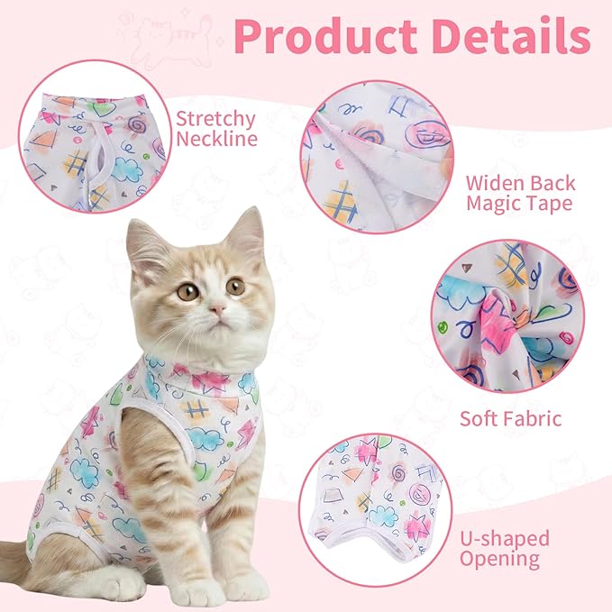 Cat Recovery Suit Cat Onesie for Cats After Surgery, Breathable Cats Surgery Recovery Suit for Female Spay & Abdominal Wounds, Kitten Surgical Onesie Body Suit Anti Licking Cone Alternative