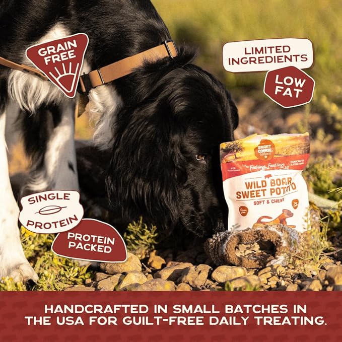 Smart Cookie All Natural Dog Treats - Wild Boar & Sweet Potato - Training Treats for Dogs with Allergies, Sensitive Stomachs - Soft Dog Treats, Chewy, Grain Free, Made in USA - 5oz Bag, Pack of 3