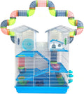 5-Level Large Expandable and Customizabl Cross Twin Tower Tube Tunnel Habitat Hamster Rodent Gerbil Mouse Mice Rat Home Cage with Hide House Exercise Running Wheel Water Bottle Food Bowl