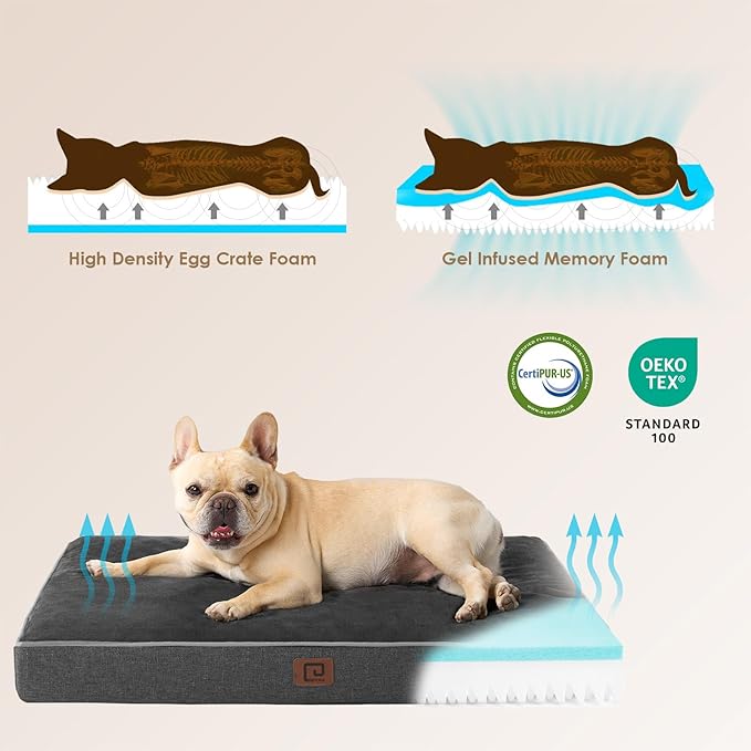 EHEYCIGA Orthopedic Dog Bed Waterproof 30"x20", Memory Foam Pet Bed for Medium Dogs, Washable Pet Mat with Removable Cover, Dark Grey