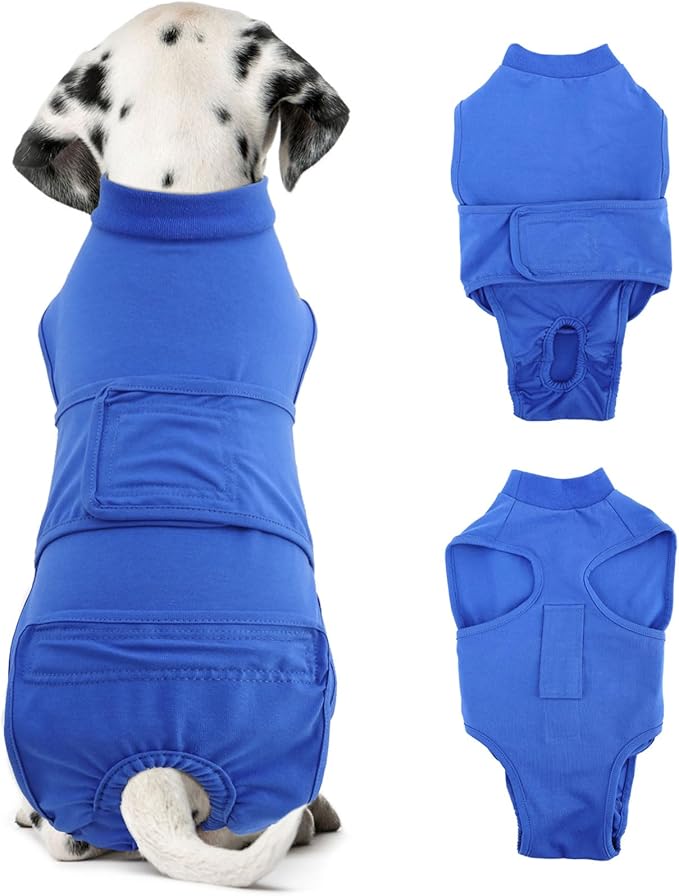 OYX Dog Surgery Recovery Suit, Adjustable Back Dog Onesie for Surgery Female Male, Recovery E-Collar & Cone Alternative Surgical Spay, Breathable Bodysuit Shirt Protect Dog's Prevent Licking, Blue L