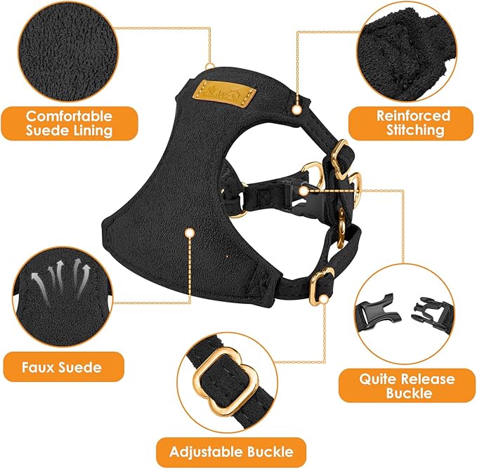 SlowTon Dog Harness Small Sized Dog - Soft XXS Dog Harness and Leash Set No Pull No Chock, Adjustable Lightweight Puppy Harness for XS Small Medium Dogs Cats (Solid Black, XXS)