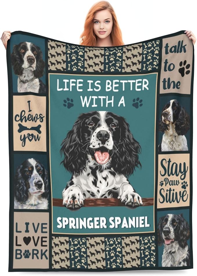 banonaty Springer Spaniel Blanket Dog Throw Blanket Cozy Fleece Flannel Plush Bedding Springer Spaniel Gifts Stuff for Women Men Boys Girls Adult for Couch Sofa Bed Decor 60"X80"