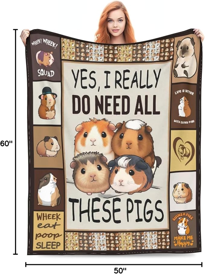 Cute Guinea Pig Decor Throw Blanket - Cozy Fleece Flannel Soft Warm Plush Lightweight Bedding for Couch Sofa Bed 50"X60"