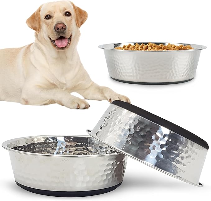 kathson Stainless Steel Dog Bowls 3 PCS Durable Dog Bowls with Rubber Non-Slip Base Cat Dishes for Water and Food Dishwasher Safe for Feeding Small/Medium/Large Sized Pets(8.7in)