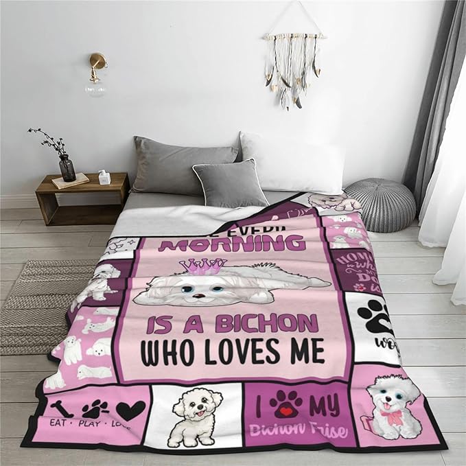 banonaty Bichon Frise Blanket Dog Throw Blanket Cozy Fleece Flannel Plush Bedding Bichon Frise Gifts Stuff for Men Women Boys Teen Girls Kids for Couch Sofa Bed Decor 60"X80"