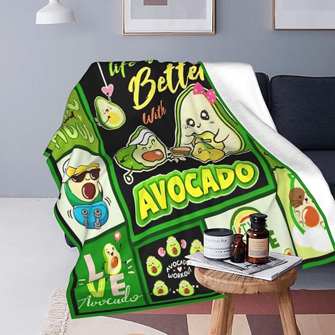 SweetFox Avocado Blanket, Funny Cute Avocado Decor Throw Blanket Gifts for Girls Boys Lovers Super Warm Soft Plush Lightweight Fleece Flannel Winter Bedding Blankets for Kids Adults Women 60"X50"