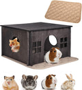 Wooden Guinea Pig Hideout, Guinea Pig House Small Rabbit Hideout with Multiple Windows, Small Animal House Bunny House Hideaway Castle Habitat for Guinea Pigs, Hamster, Chinchilla