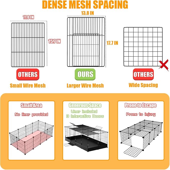 Guinea Pig Cages DIY Small Animal Playpen with Waterproof Liner, Expandable Cage for Guinea Pigs, Metal Wire Yard Fence Rabbit Cage (20 Panels - 56" L x 28" W x 18" H)