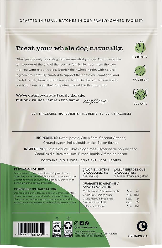 Crumps' Naturals Bacon Dental Dog Treats (10 count), 7"