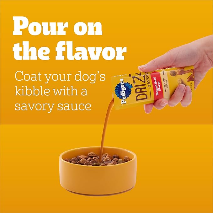 Pedigree Drizzlers for Dogs, Wet Dog Food Gravy Savory Sauce Multipack, 60g Dual-Serving Pouch, 32 Count, Pack of 2 (64 Pouches, 128 Servings Total)
