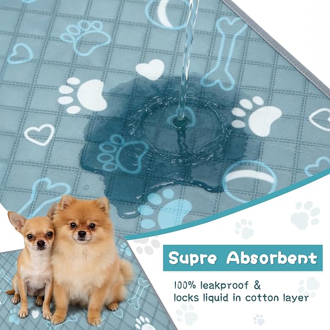 6 Packs Washable Guinea Pig Cage Liners with with Paw Print, Waterproof Guinea Pig Pee Pads Reusable Absorbent Bedding Anti Slip Mats for Small Animals Bunny Rabbit Hamster (Blue, 12 x 12in)