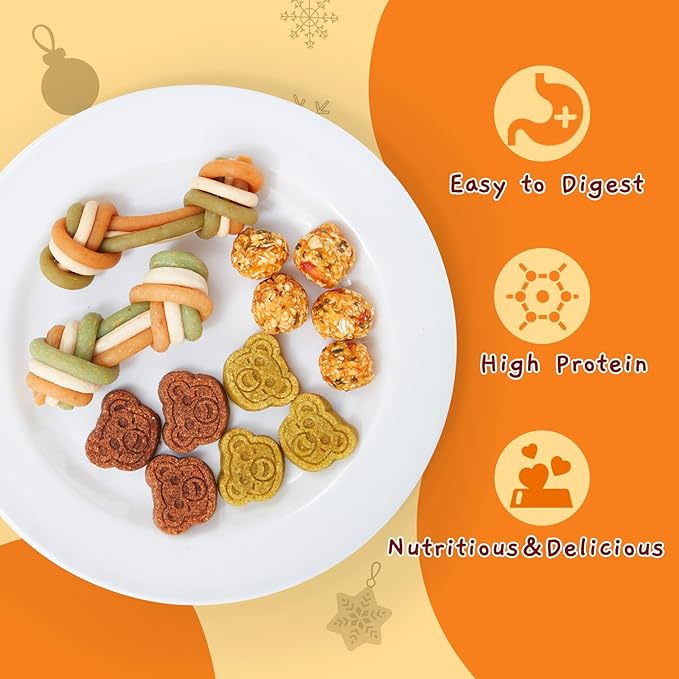 Jungle Calling Christmas Dog Treats, Holiday Chews Variety Pack 20+ Count, Holiday Stocking Xmas Treats for Dogs