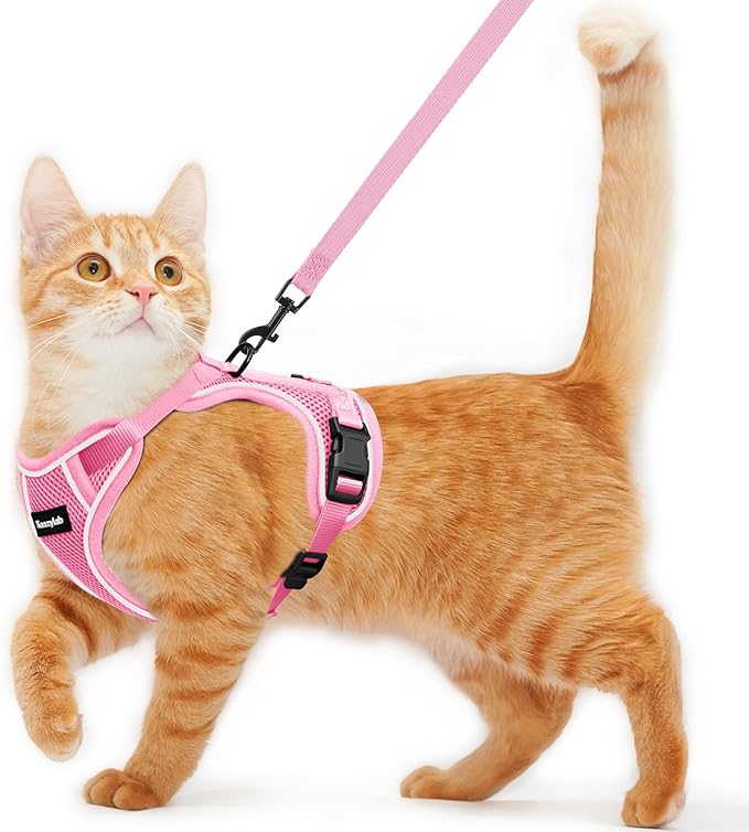 Cat Harness and Leash for Walking Escape Proof Soft Adjustable Cat Leash Breathable Comfortable Vest Easy to Wear Kitten Harness for Outdoor Travel (Pink, XS (4-6lb))