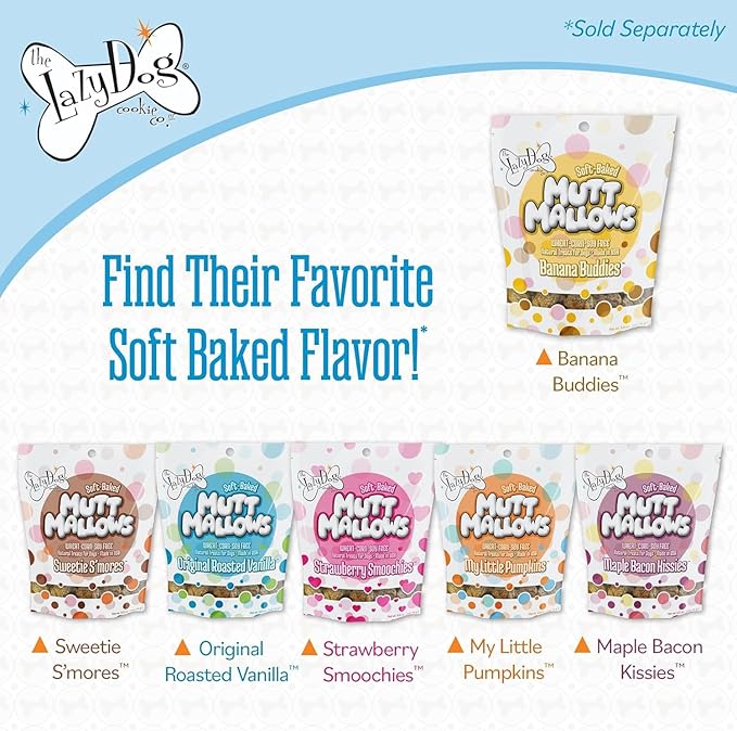 The Lazy Dog Cookie Co. Soft Dog Treats, Mutt Mallows Banana Buddies, for Small, Medium and Large Dogs, Wheat-Free, Baked in The USA, 5 oz. (Pack of 3) Banana