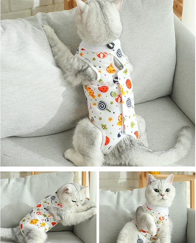 3 PCS Cat Recovery Suit for Spay Abdominal Wounds Female, Cat Onesie for Cats After Surgery, Pet Surgery Recovery Suit Kitten Onesie for Cats Anti Licking (Sweet, Small)